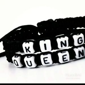 A set of 2 A couple black bracelets King queen unisex love